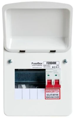 FuseBox F2004M 100A Main Switch Consumer Unit, 4 Way, Steel, White
