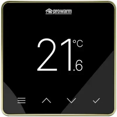 ProWarm Touch IQ S Series Black Wifi Thermostat w/ Brass Trim